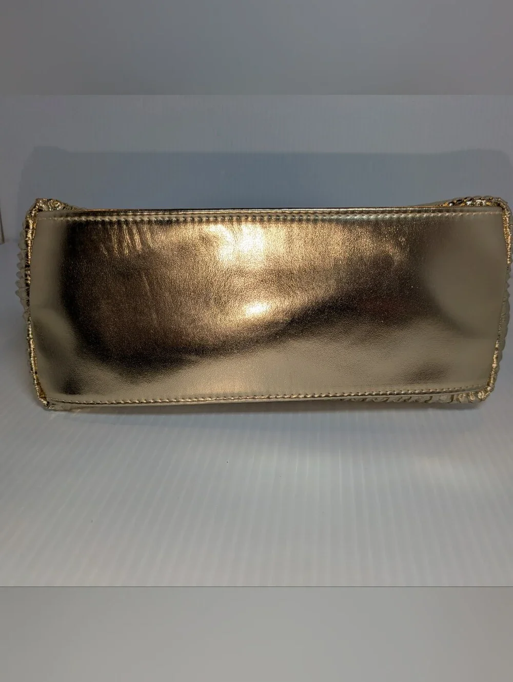 NWT Victoria's Secret Gold Metallic Ribbed Makeup Cosmetic Travel Pouch Clutch